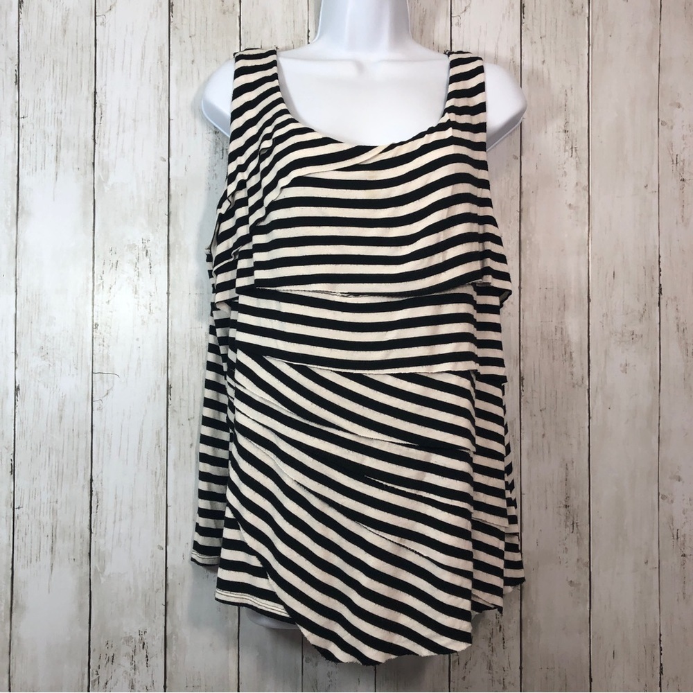 Torrid Striped Tier Black White Tank Top 2X